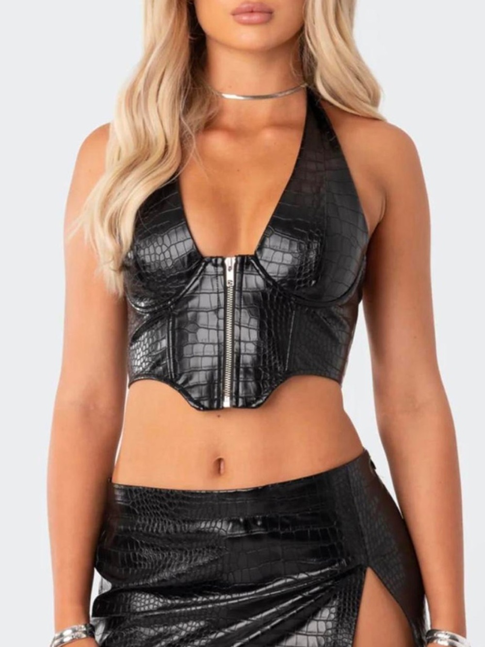 Edikted Lana Faux Croc Leather Corset
